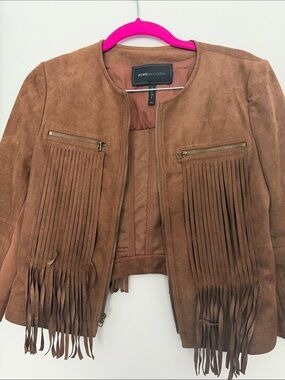 BCBGMaxAzria BrownFringe Zip-Front Jacket